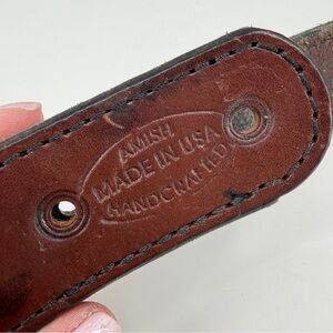 Amish Made Dark Brown Genuine Leather Belt Mens 34 Handcrafted USA 1.5" Thick